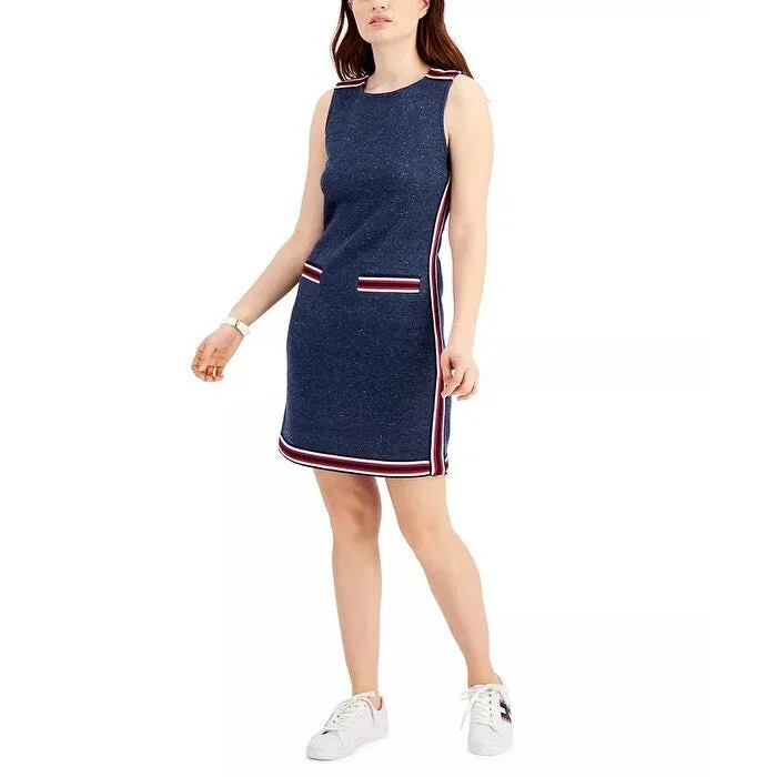 Casual Dresses for Galaxy-Women's Casual Picnic Dresses-Tommy Hilfiger Women's Striped Trim Sleeveless Dress Blue Size XXL - XX-Large