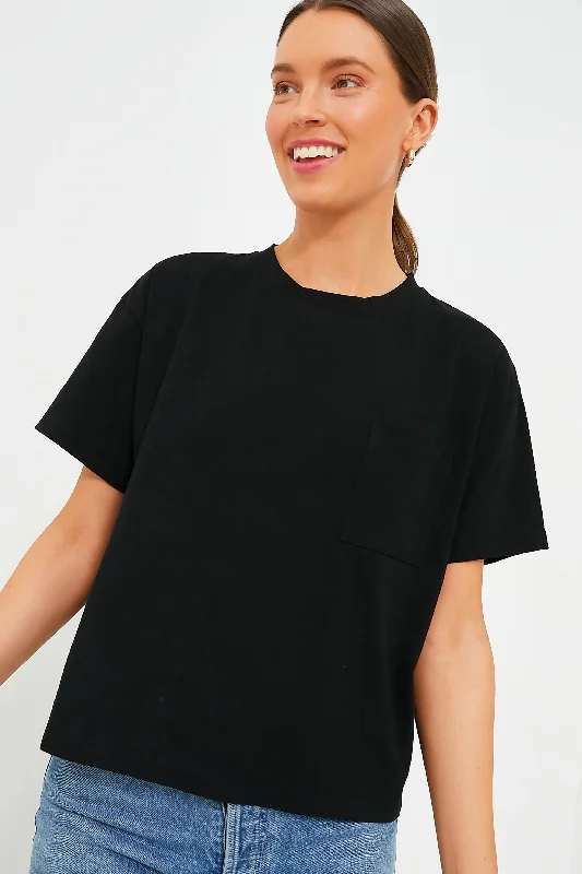 Blouses & Shirts for Artists -  Women's Flutter Sleeve Blouses-Black Kelley Pocket Tee