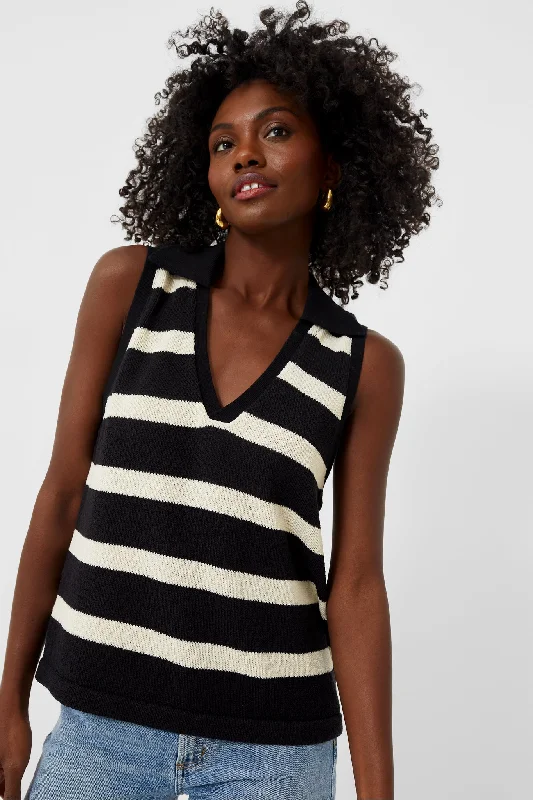 Blouses & Shirts for Graduation -  Women's Boxy Blouses-Black Stripe Knit Ada Polo Tank