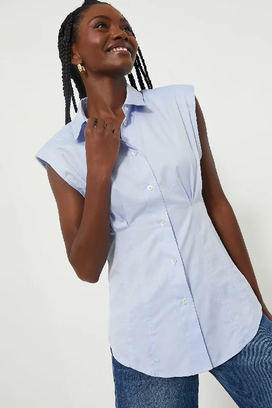 Blouses & Shirts for Vacation -  Women's Bishop Sleeve Blouses-Blue Kendra Shirting Sleeveless Button Down