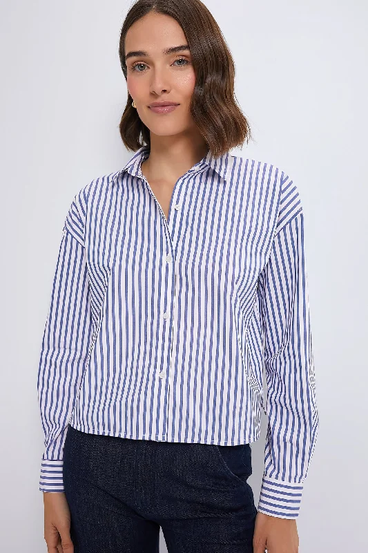 Blouses & Shirts for Men -  Women's Animal Print Shirts-Blue Stripe Cropped Jasper Button Down