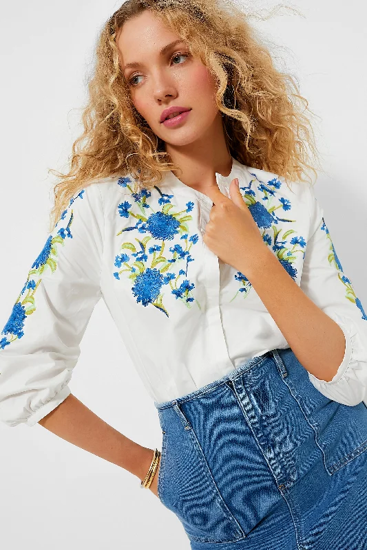 Blouses & Shirts for Nurses -  Women's Button-Front Blouses-Bluebell Embroidery Thalia Blouse