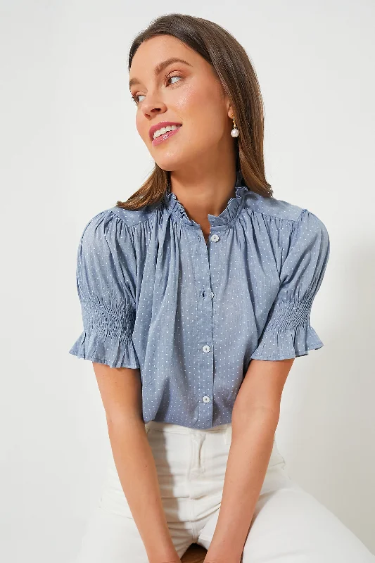 Blouses & Shirts for Teachers -  Women's Button-Down Blouses-Chambray Polka Dot Marnie Top