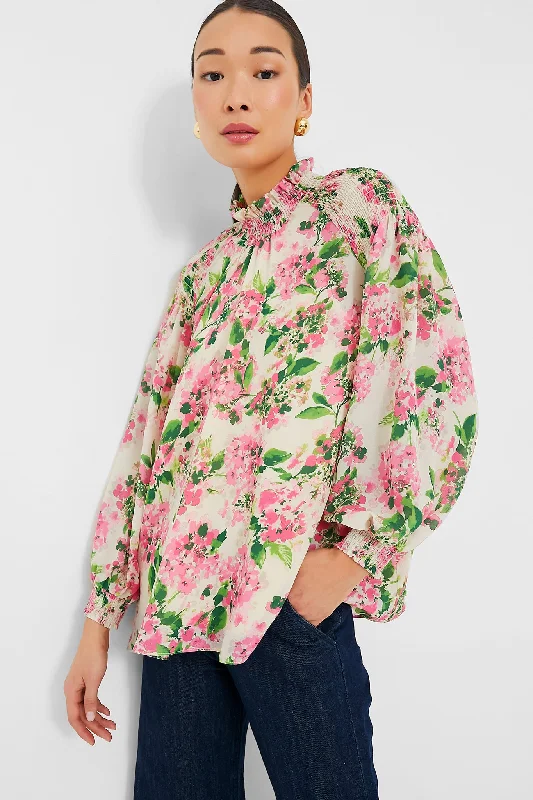 Blouses & Shirts for Outdoor Activities -  Women's Flare Sleeve Blouses-Gossamer Pink Hydrangea Lydia Blouse