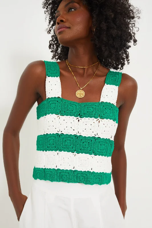 Blouses & Shirts for Dance -  Women's Knitted Blouses-Green and White Crochet Cooper Tank