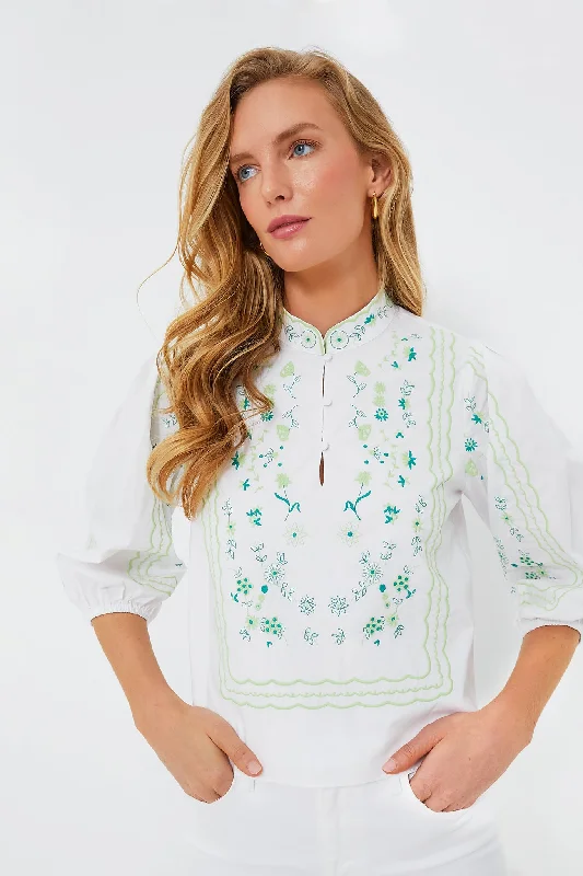 Blouses & Shirts for Loose Fit -  Women's Cutout Blouses-Green Embroidery Erin Blouse