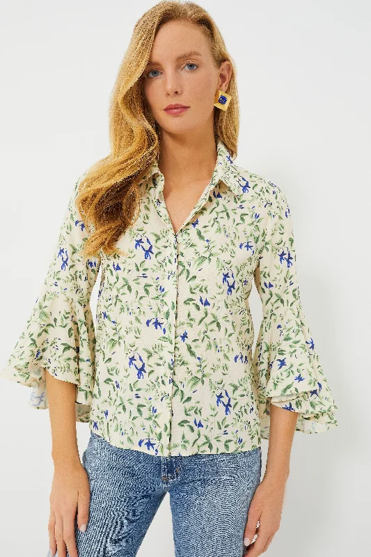 Blouses & Shirts for Camping -  Women's Fitted Blouses-Lapis Iris Norah Bell Sleeve Blouse