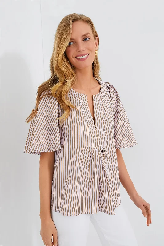 Blouses & Shirts for Layering -  Women's Denim Shirts-Lilac Stripe Seersucker Finley Flutter Sleeve Top