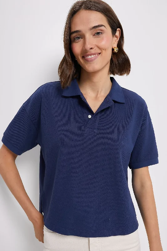 Blouses & Shirts for Handmade Clothing -  Women's Wrap Tops-Navy Pique Holmes Boyfriend Polo