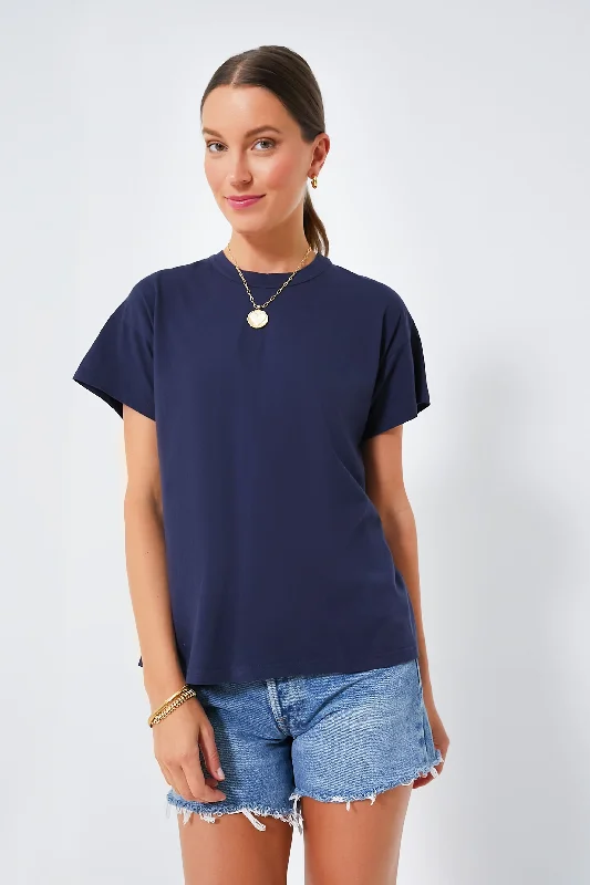 Blouses & Shirts for Boys -  Women's Applique Shirts-Navy Presley Boyfriend Tee