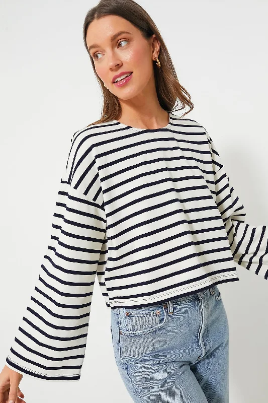 Blouses & Shirts for Interviews -  Women's Casual Blouses-Navy Stripe Dionne Cotton Shirt