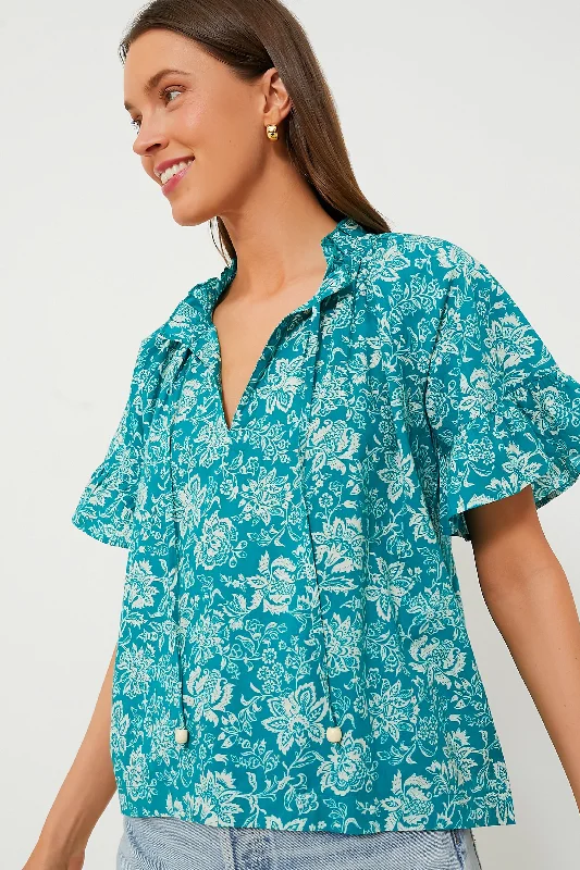 Blouses & Shirts for Punk Style -  Women's Crinkle Blouses-Palmetto Bouquet Cassis Top