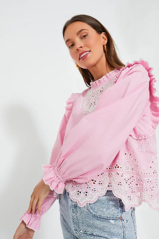 Blouses & Shirts for Photoshoots -  Women's Lace Yoke Blouses-Pink Nectar Bernice Top