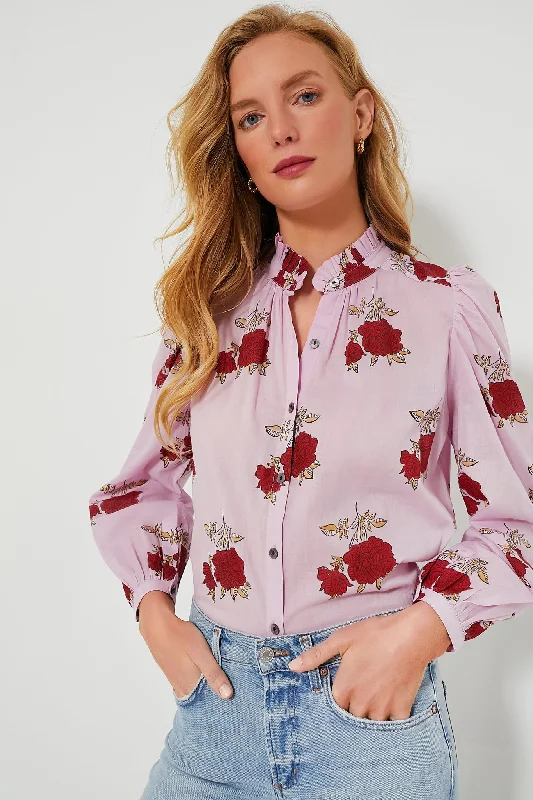 Blouses & Shirts for Podcasters -  Women's High Low Blouses-Pink Ruby Annabel Rosette Shirt