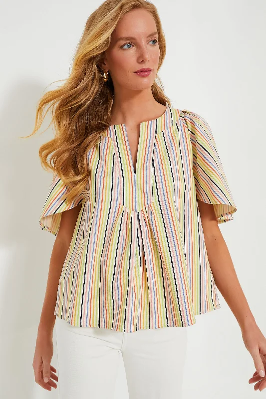 Blouses & Shirts for Party -  Women's Boho Blouses-Rainbow Stripe Finley Flutter Sleeve Top