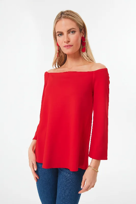 Blouses & Shirts for Influencers -  Women's Glitter Blouses-Red Miranda Off The Shoulder Blouse