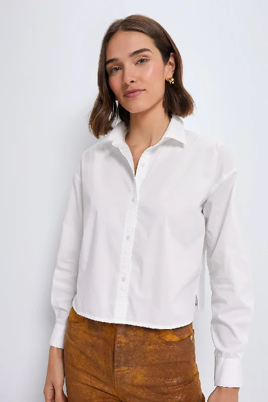 Blouses & Shirts for Women -  Women's Animal Print Blouses-White Cropped Jasper Button Down