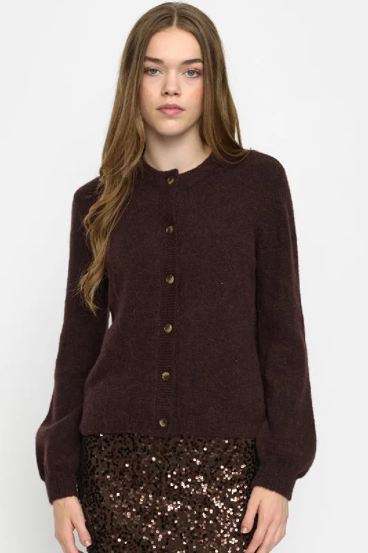 Cardigan warm sale-Women's Fleece Pencil Cardigans-Allison O-Neck Cardigan Knit | Chocolate Plum Mel. | Cardigan fra Soft Rebels