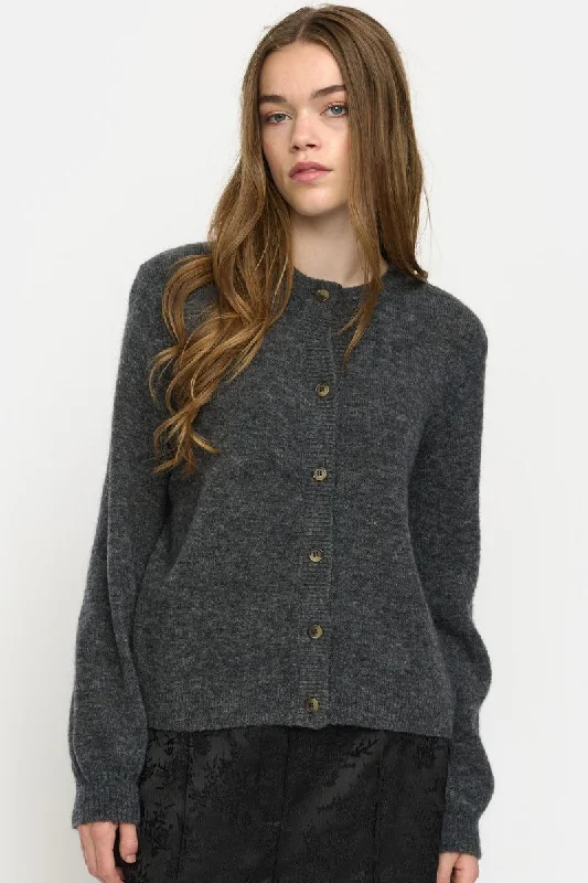 Cardigan stylish sale-Women's Fleece Denim Cardigans-Allison O-Neck Cardigan Knit | Medium Grey Mel. | Cardigan fra Soft Rebels