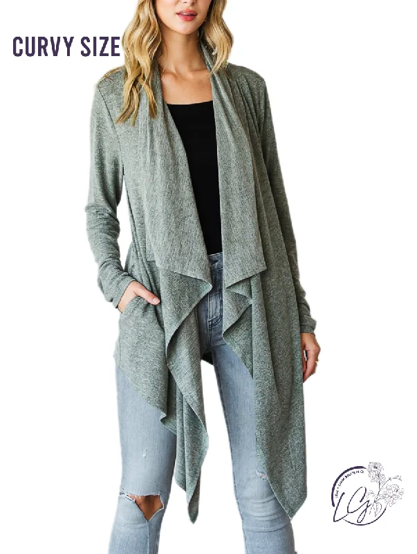 Cardigan trendy fabric-Women's Textured A-Line Cardigans-Curvy We Will Be Fine Cardigan