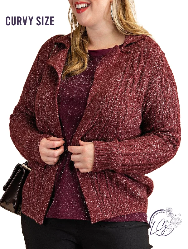 Cardigan elegant knit-Women's Travel Cardigans-Curvy Cool Is Calling Cable Knit Cardigan