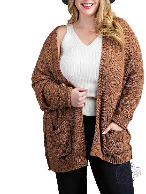 Cardigan elegant outfit-Women's Slit A-Line Cardigans-Curvy Following The Road Knit Cardigan