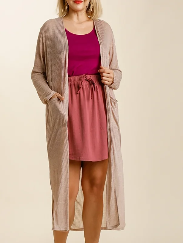 Cardigan stylish sale-Women's Waterproof Denim Cardigans-Curvy So Perfect Sheer Ribbed Duster