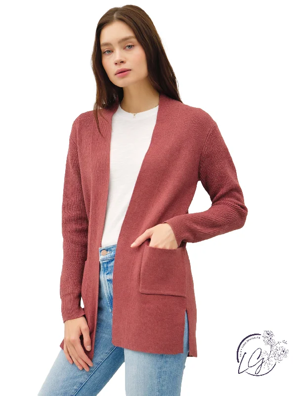 Cardigan stylish layers-Women's Slit Ruffle Cardigans-Ridge Line Open Cardigan