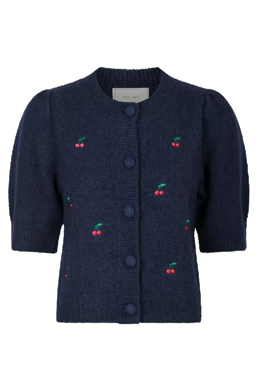 Cardigan soft knitwear-Women's Evening Cardigans-Trudy Embroidery Knit Cardigan | Navy | Cardigan fra Neo Noir