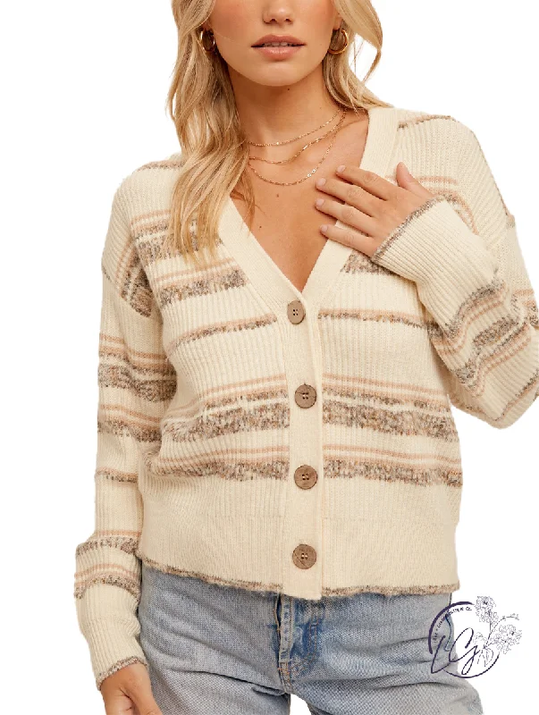 Cardigan warm knitwear-Women's Turtleneck Cardigans-Electric Stripe Crop Cardigan