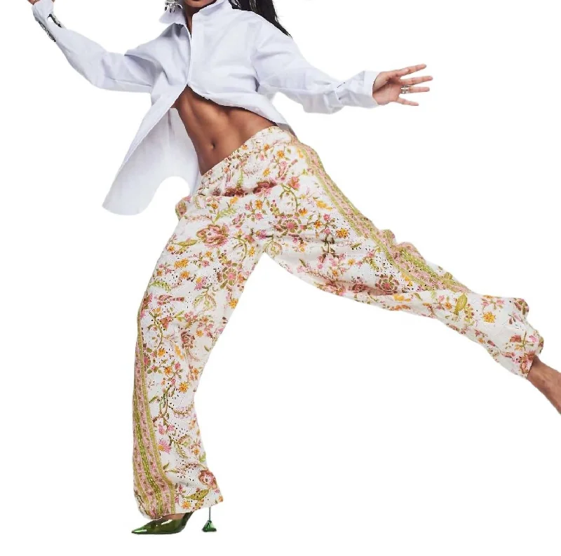 Moisture-Wicking Pants-Women's High Rise Pants-Aira Schiffly Cotton Pants In Off White