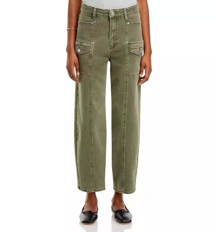 Elastic Waist Pants-Women's High-Waist Pants-Alexis Cargo Barrel Leg In Vintage Ivy Green