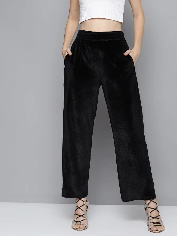 Fitted Pants-Women's Bootcut Pants-Black Velvet Straight Pants