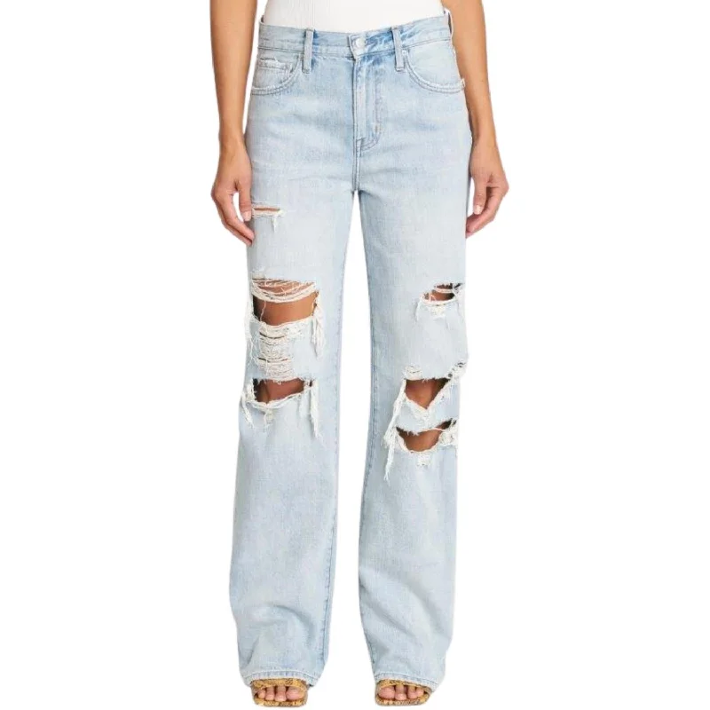 Single-Piece Pants-Women's Utility Pants-Bobbie Mid Rise Loose Straight Leg Jeans In Encinitas Distressed