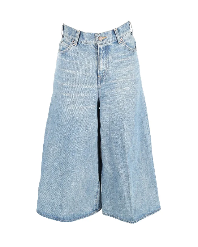 Wrinkle-Free Pants-Women's Resort Pants-Celine High-Waist Culottes in Blue Denim