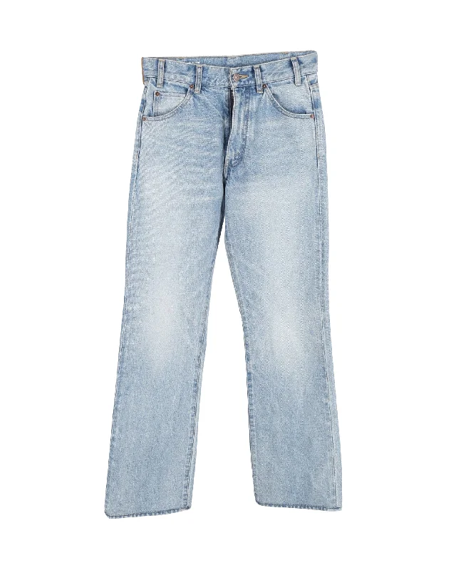 UV-Protective Pants-Women's Ripped Pants-Celine Straight Leg Jeans in Light Blue Cotton Denim