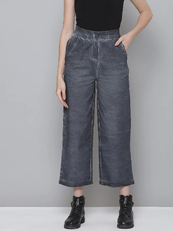 Limited Edition Pants-Women's Stone Wash Pants-Charcoal Grey Twill Pigment Wash Straight Pants