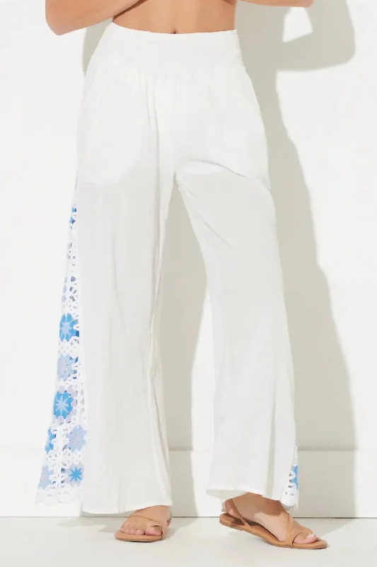 Luxury Pants-Women's Sleep Pants-Crochet Inset Pant In White