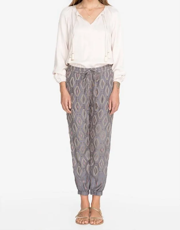 Desert Pants-Women's Velvet Pants-Diamond All Over Embroidered Pant In Dusty Mountain