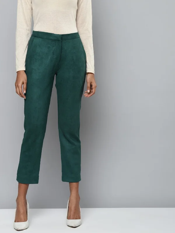 Grunge Pants-Women's Artistic Print Pants-Emerald Green Suede Straight Pants