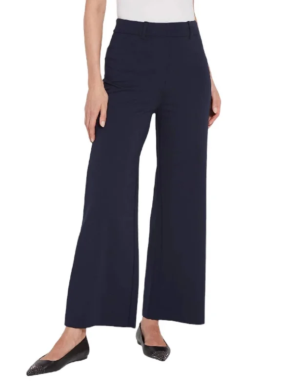 Holiday Pants-Women's Striped Pants-Erin Wide Leg Ponte Pant In True Navy