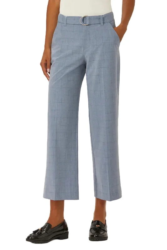 Cut-Resistant Pants-Women's Capri Pants-Franklin Wide Leg Cropped Pant In Blue Broken Plaid