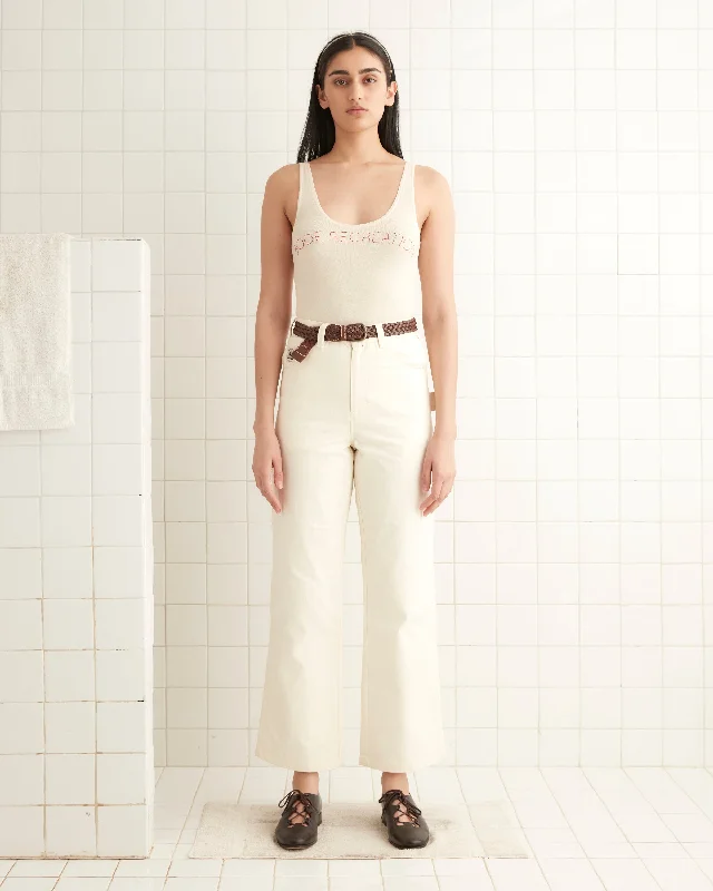 Theme Park Pants-Women's Straight-Leg Pants-Herringbone Knolly Brook Trousers - White