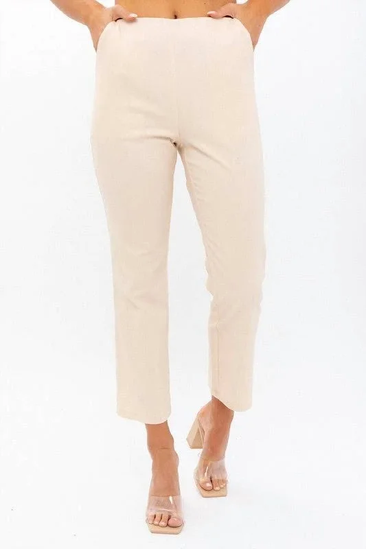 Hipster Pants-Women's Ankle Pants-High Waisted Crop Pant In Cream