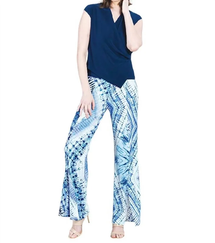 Designer Cargo Pants-Women's Skirted Pants-Kick Front High Slit Pant In Ocean Blue