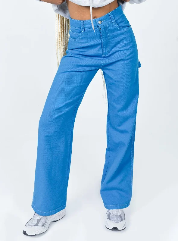 Evening Dress Pants-Women's Track Pants-Leisure Straight Leg Jeans Blue