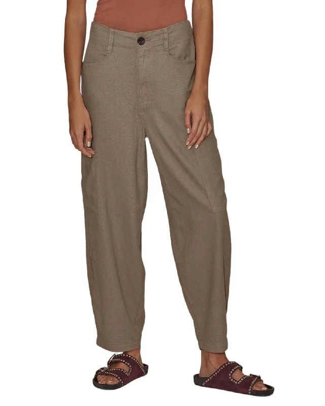 Charcoal Grey Pants-Women's Office Pants-Linen Goldie Balloon Cargo Pant In Camel