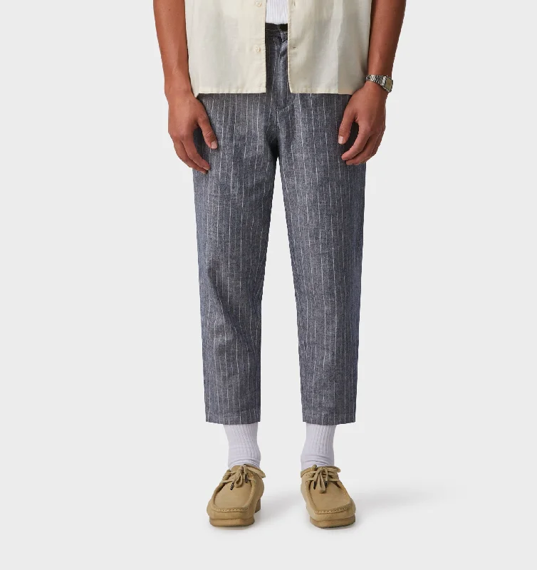 Zen Pants-Women's Plaid Pants-Linen Kobe Pant - Indigo/White Stripe