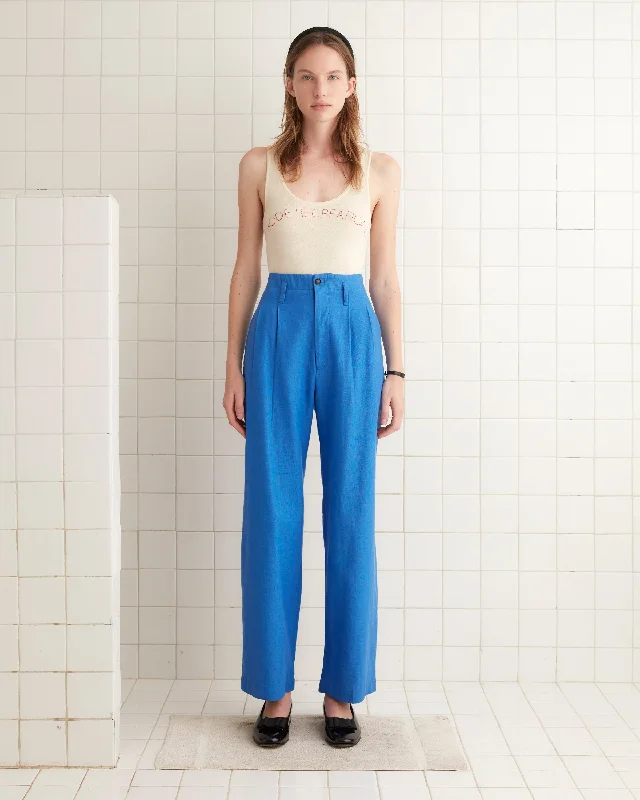 Party Pants-Women's Checkered Pants-Linen Murray Trousers - Indigo