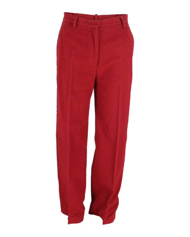 Handmade Pants-Women's Sequin Pants-Max Mara Straight Leg Trousers in Red Cotton